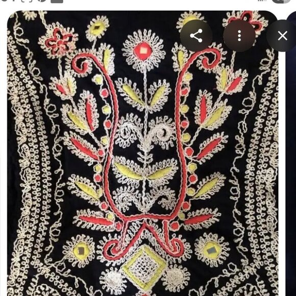 Maeve Anthropologie Boho Spring navy blue Tier Fairy dress floral embroidery 6 - Picture 4 of 8